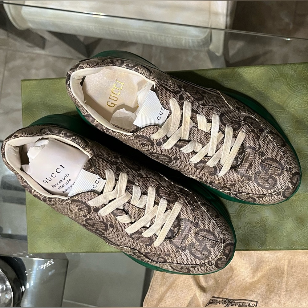Gucci Mens Rhyton Macro GG Supreme 80 Green sole Sneaker Shoe
